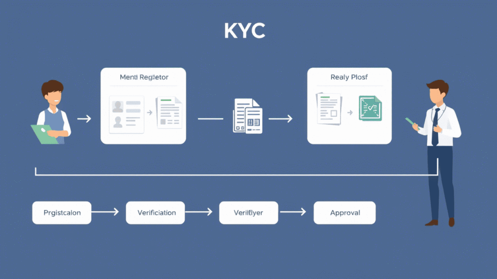 Suggested visual: Step-by-step diagram of the KYC flow from merchant registration to approval.
