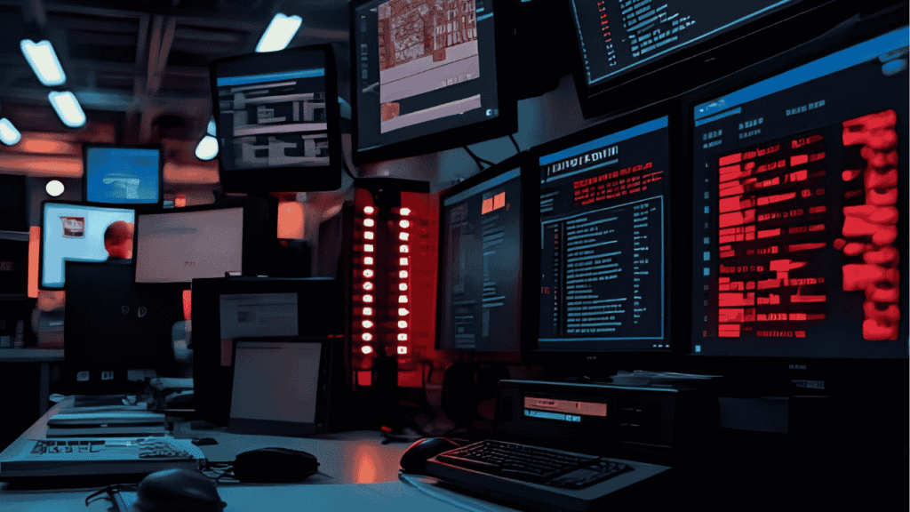 CDE segment (in red) containing servers, POS devices, firewalls.

Out-of-scope segment (in gray) for public Wi-Fi or guest networks.